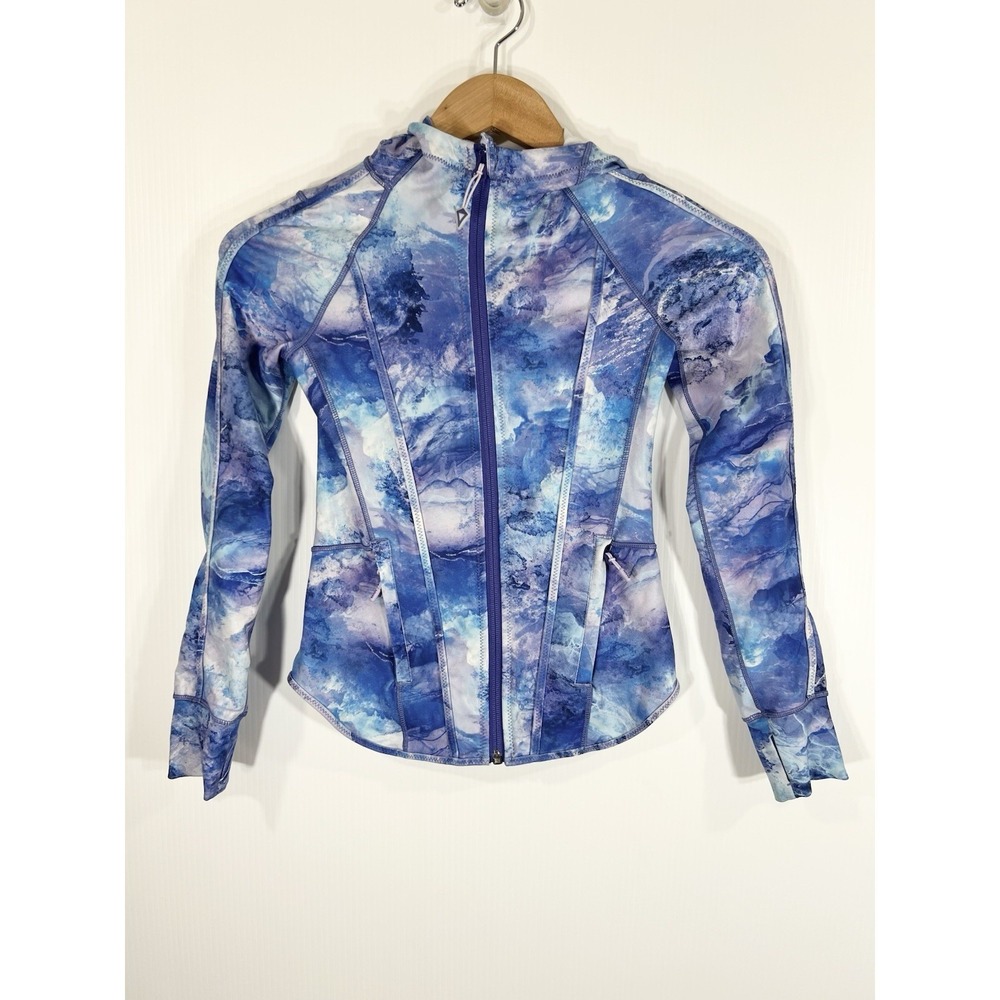 Ivivva Jacket Girls Size 6 Blue Abstract Watercolor Define Full Zip Thumbholes